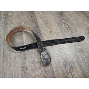 Nocona God Bless America Buckle Brushy Creek Black Leather Belt Made USA 38